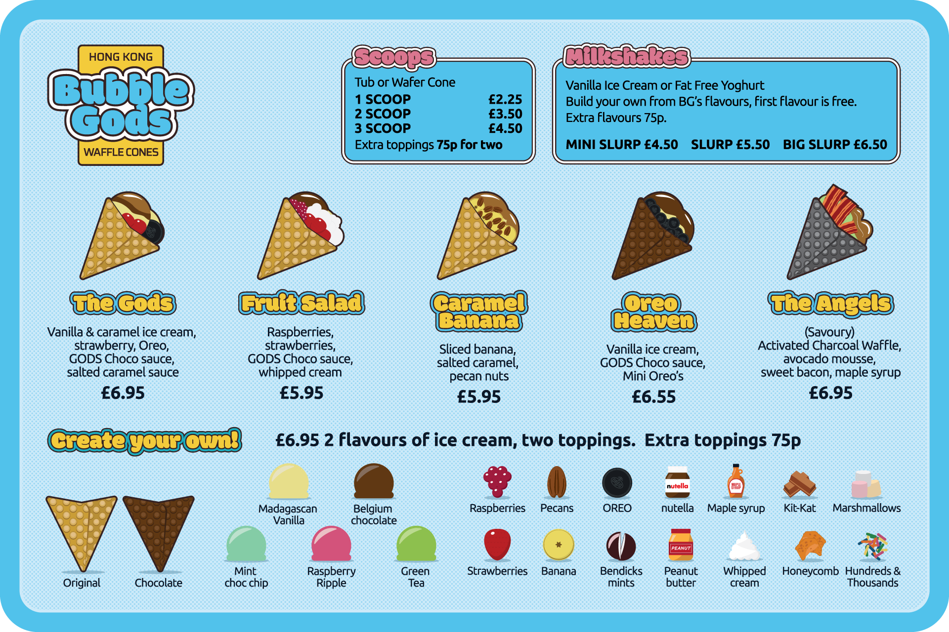 Bubble Gods ice cream restaurant bar menu design London