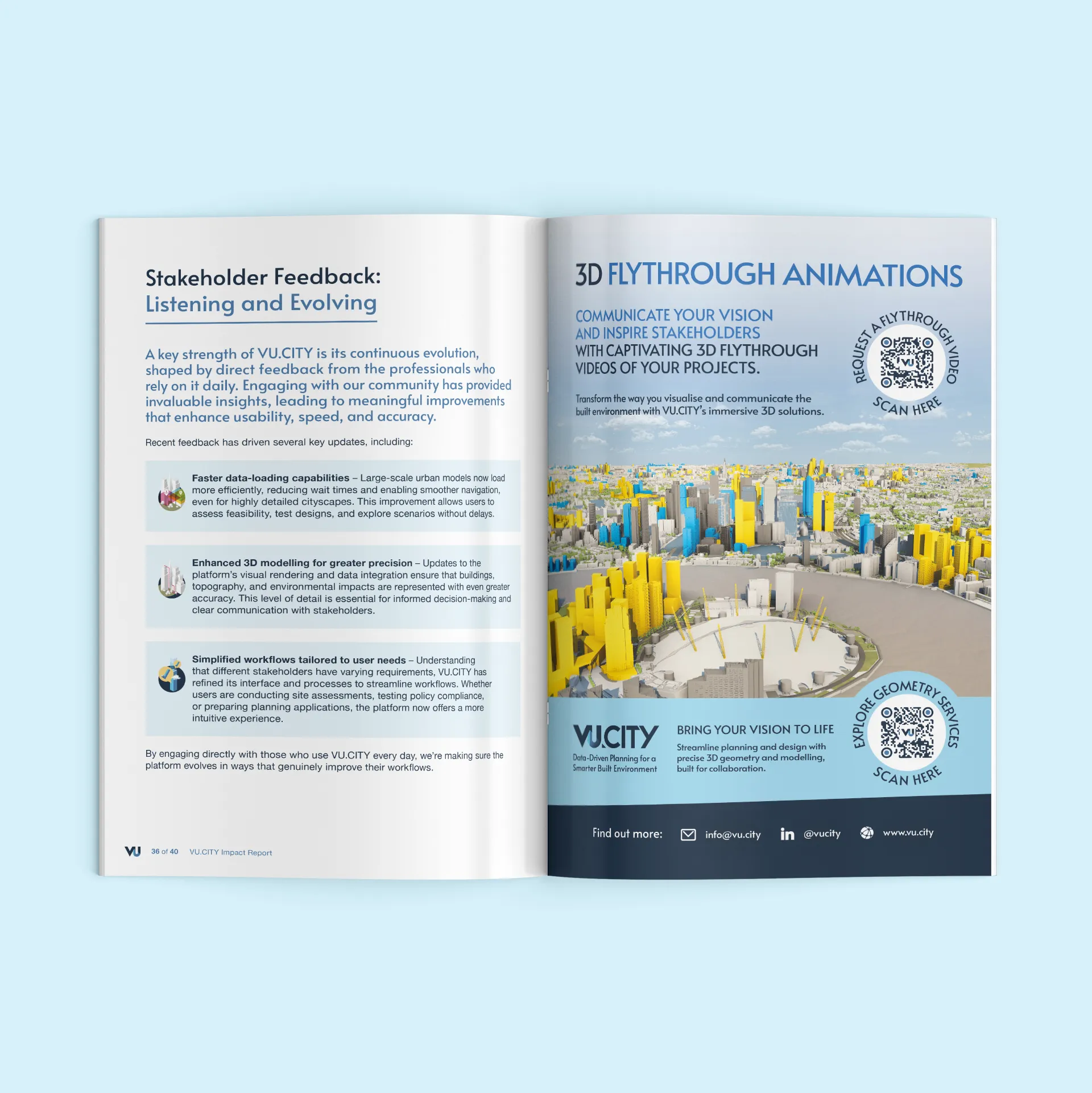 Freelance Annual Report Designer in London VU.CITY Impact Report Magazine Design
